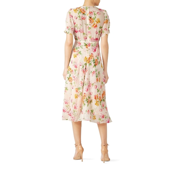 The Kooples Antique Florals Silk Puff Sleeve Slip Midi Dress - Picture 11 of 13